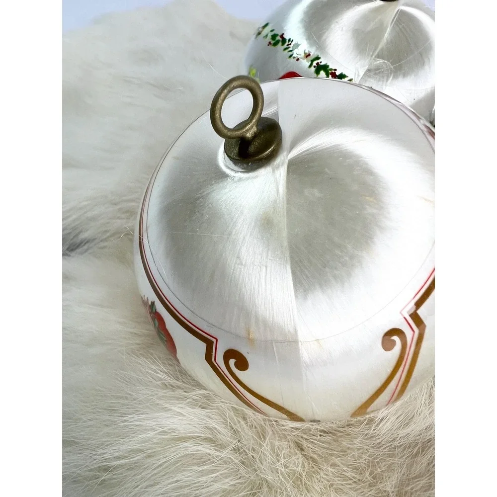 Vintage Satin Ball Ornaments Santa Kissing Mrs Claus Christmas set of 4